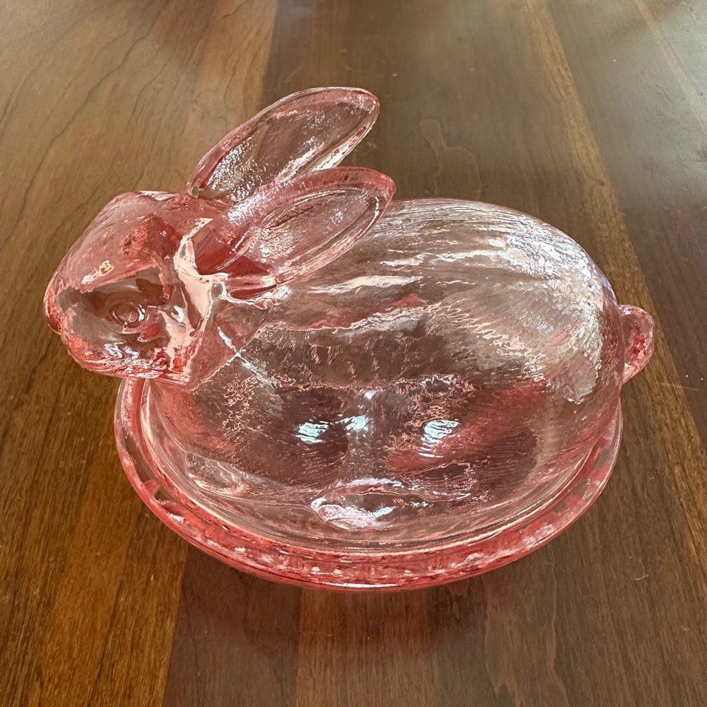 Pink Glass Bunny Dish